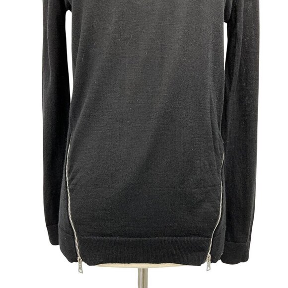 Sandro Paris Merino Wool Sweater Black Size 2 / S Silk Details Zipper Pullover - Picture 5 of 13
